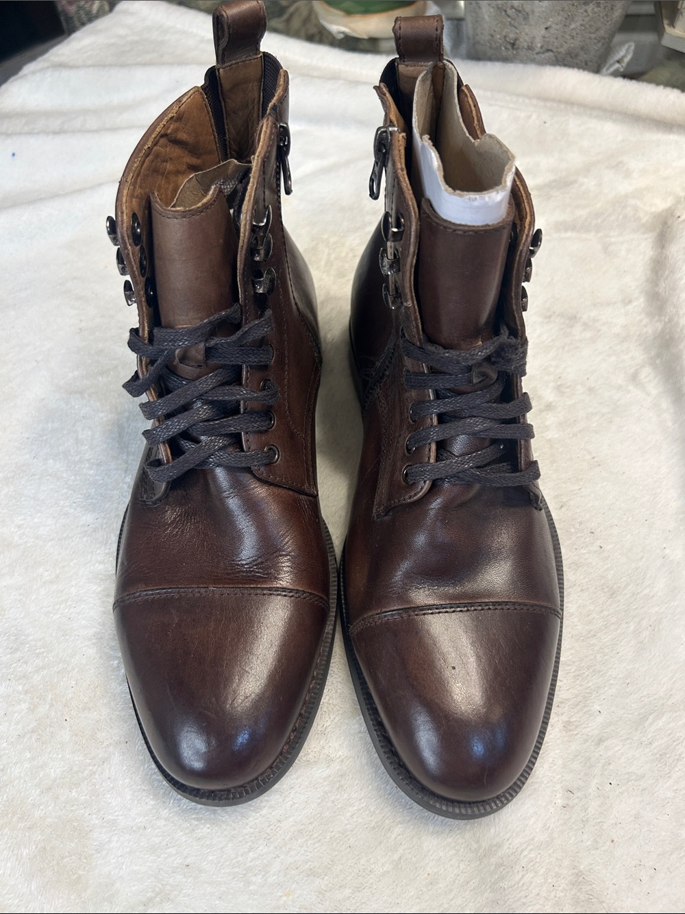 Donald J. Pliner Brown Leather Lace-Up Cap-Toe Boots